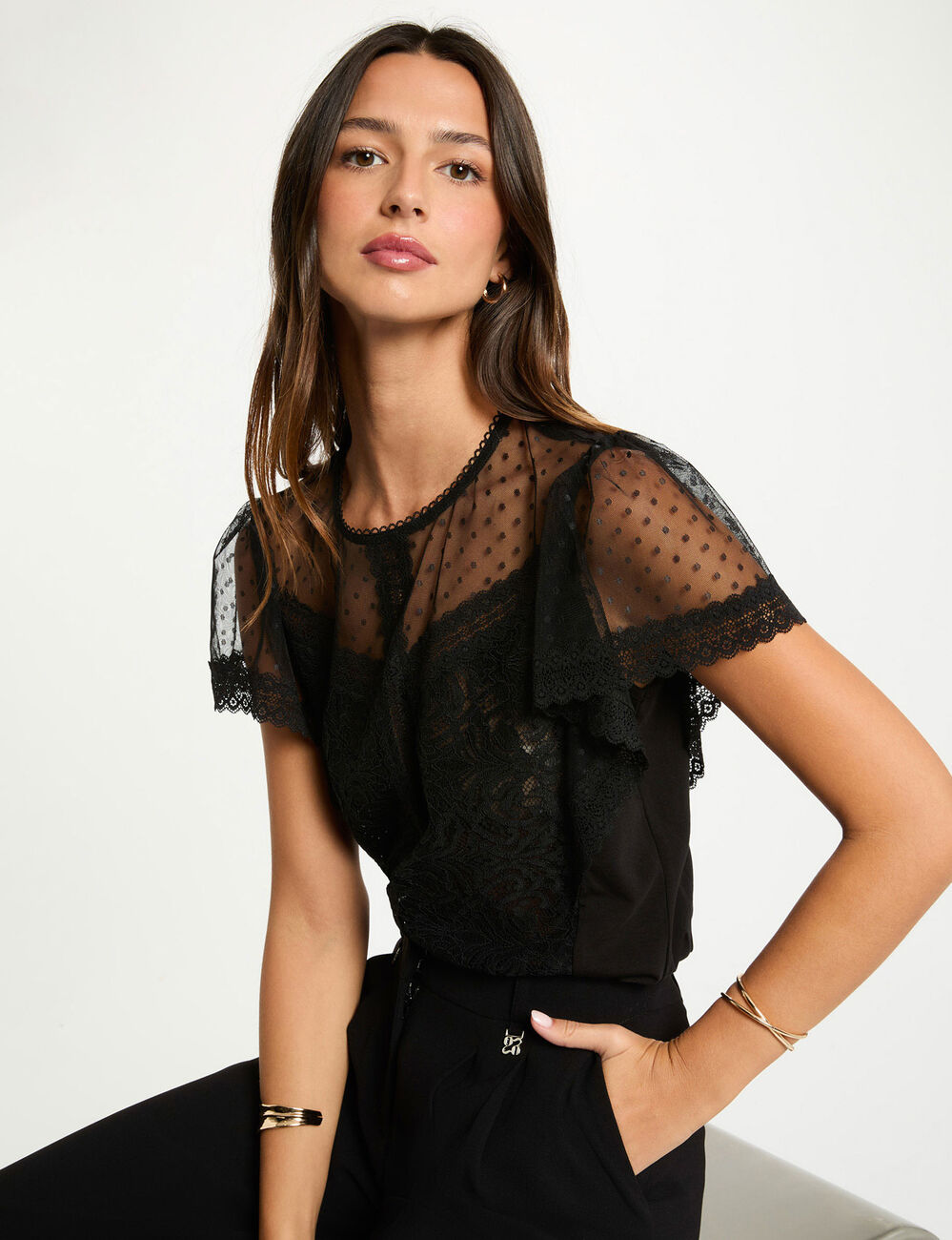 t shirt manches courtes noir femme T-shirt manches courtes noir femme