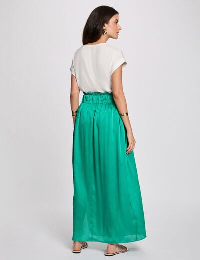 Satin long skirt green women