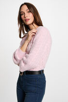 Pull col rond ajouré rose pastel femme