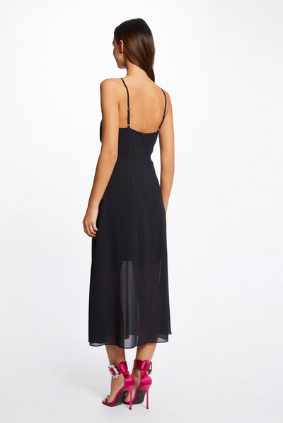 Midi A-line dress straps with chains navy ladies'
