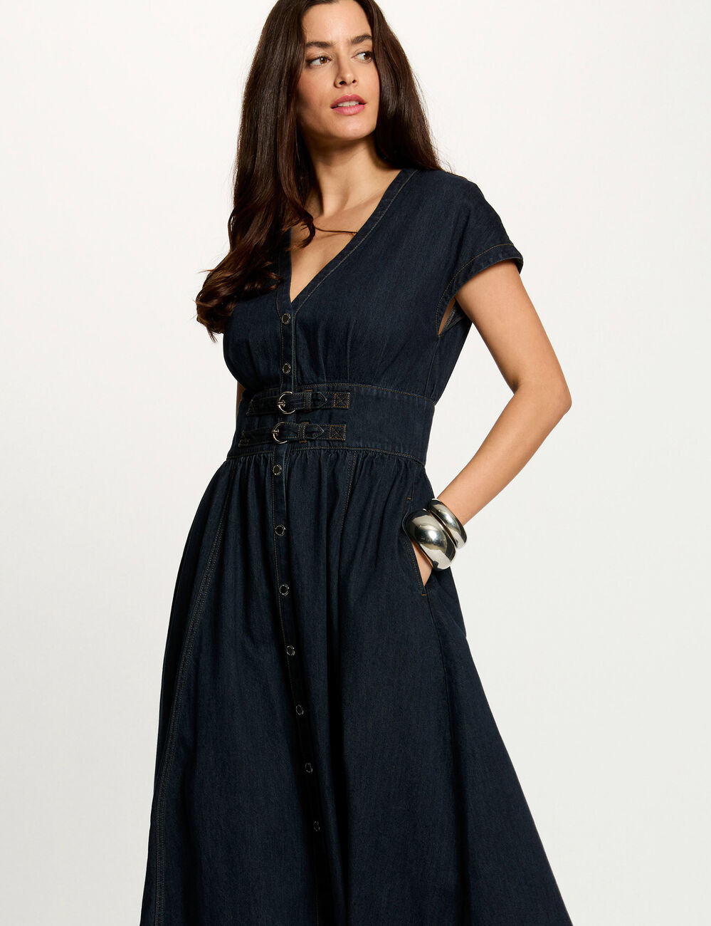 Mid-length denim dress blue women