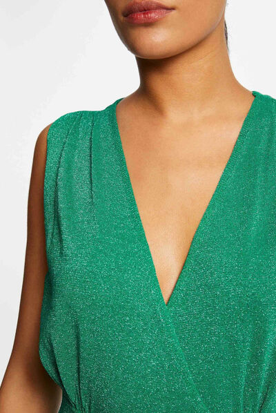 Jumpsuit with pleated wide legs mid-green ladies'
