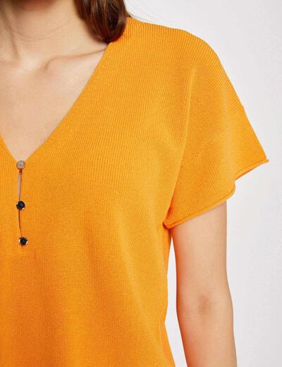 Jumper V-neck short sleeves orange ladies'