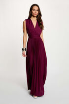 Pleated maxi straight dress plum women