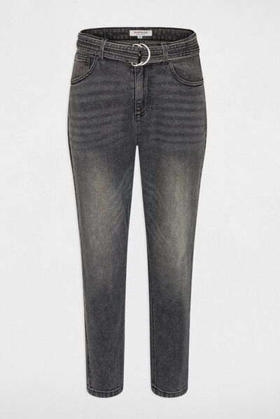 Cropped straight belted jeans mid-grey ladies'