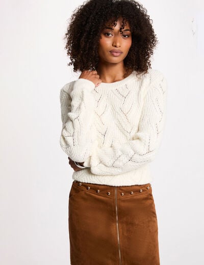 Fancy knit sweater ivory women