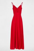 Straight maxi dress with slit red women