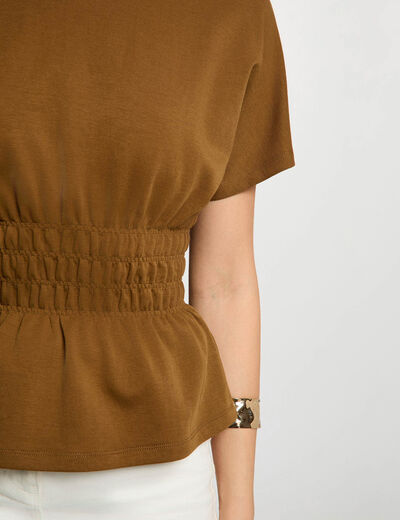 Straight t-shirt with round neck camel women