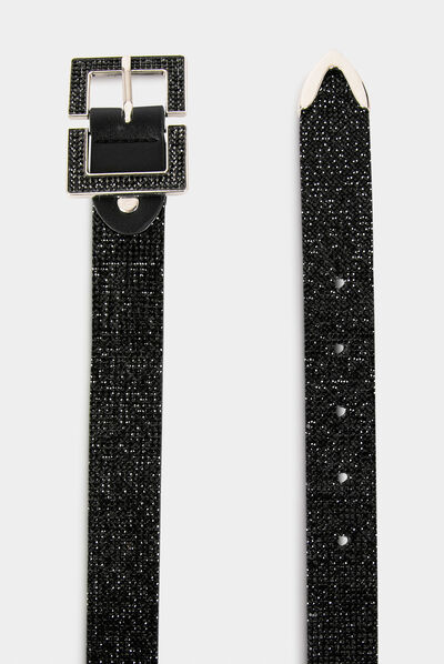 Belt with rhinestones black ladies'