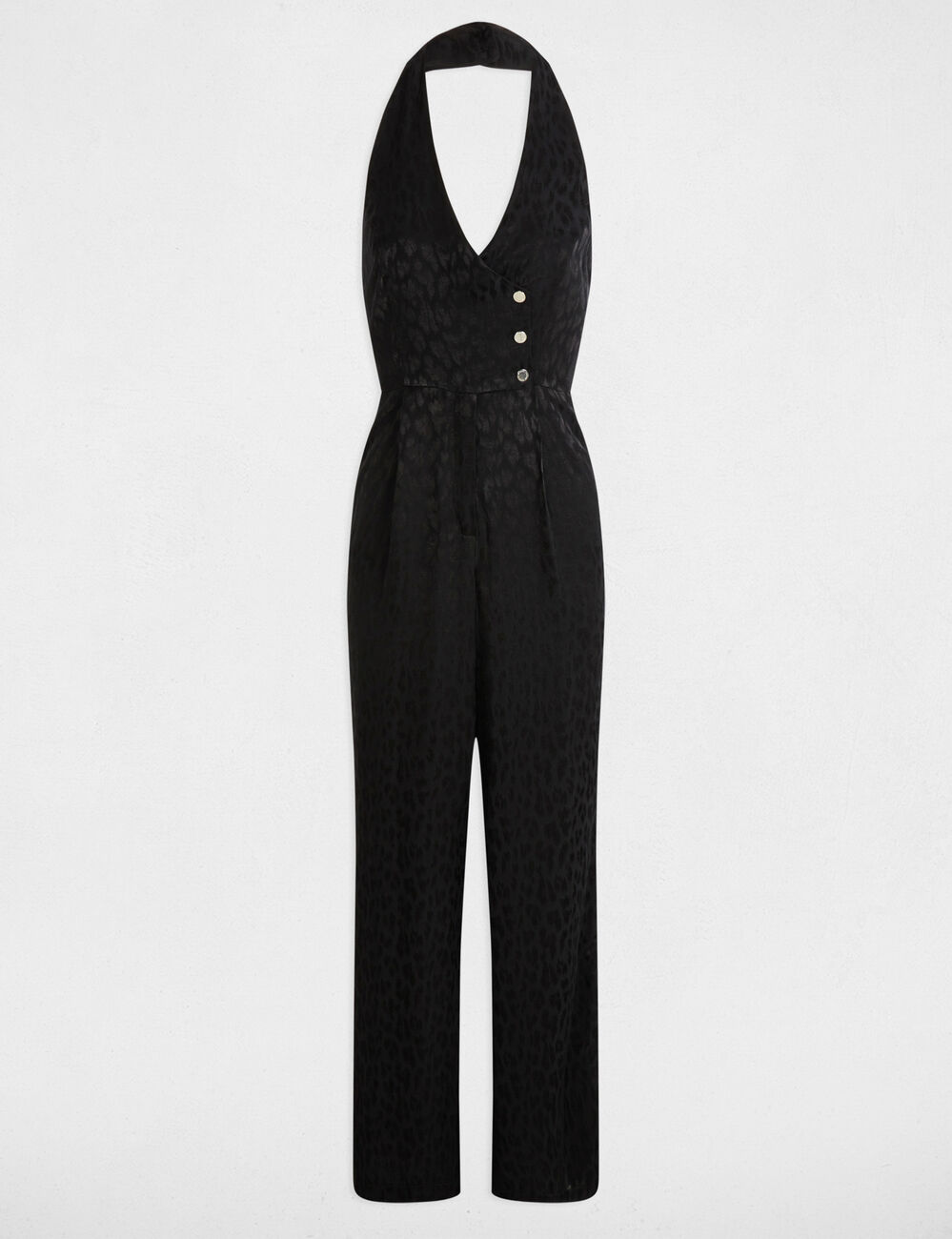 Combinaison longue col en V noir femme