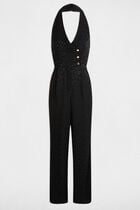Combinaison longue col en V noir femme