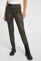 Pantalon slim enduit vert foncé femme