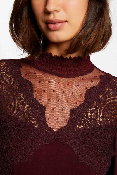 Long-sleeved t-shirt with lace plum ladies'