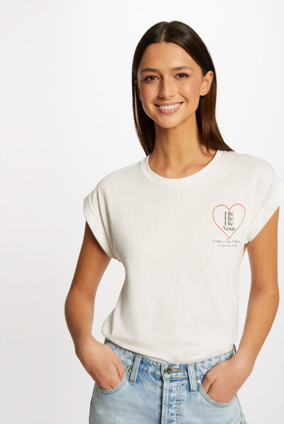 Short-sleeved t-shirt with message ecru ladies'