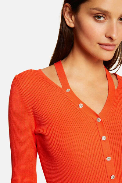 Long-sleeved jumper with buttons orange ladies'