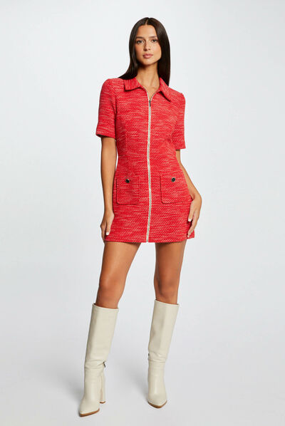 Zipped waisted dress short sleeves multico ladies'