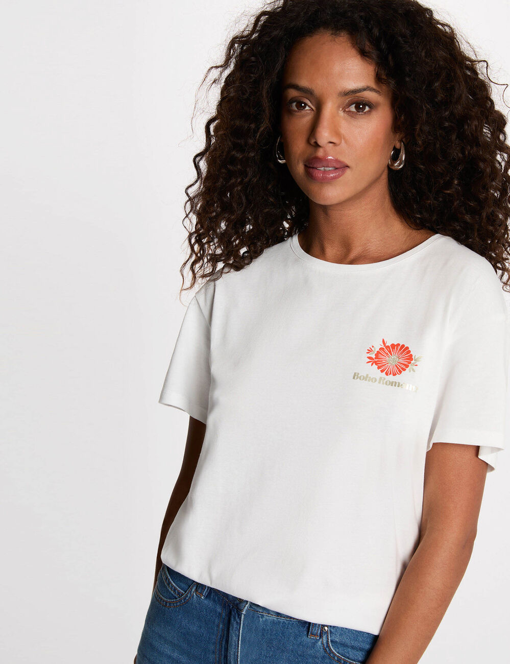 Printed t-shirt with round neck white women