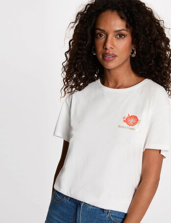 Printed t-shirt with round neck white women