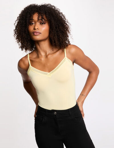 Vest top thin straps with lace strips light yellow women