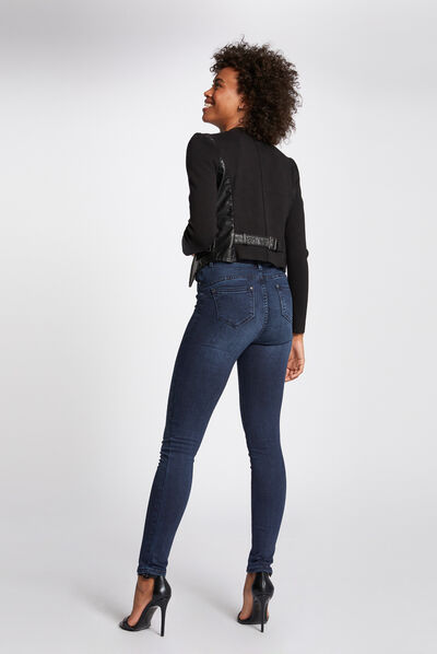 Slim-fit stretch-fabric 7/8 jeans navy ladies'