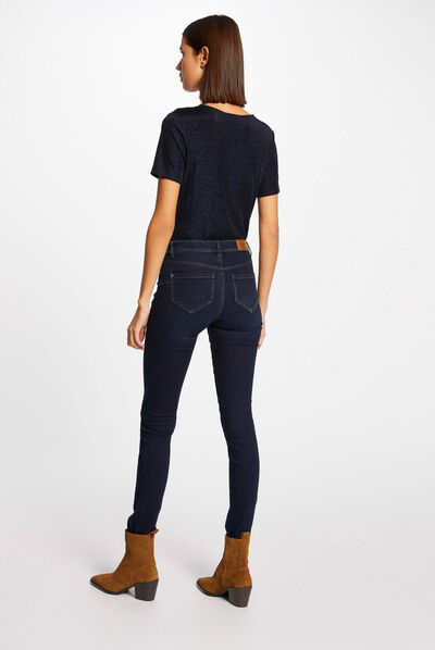 Short-sleeved t-shirt with V-neck navy ladies'