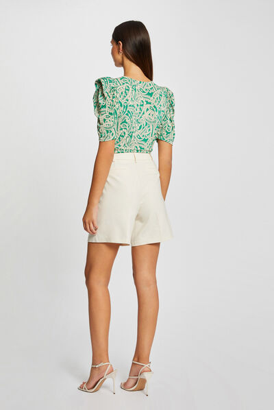 Short-sleeved shirred printed t-shirt multico ladies'