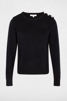 Sweater with round neck and buttons navy blue women