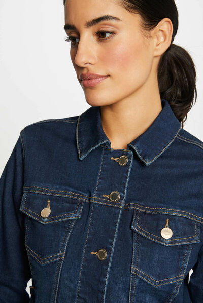 Straight buttoned denim jacket raw denim ladies'