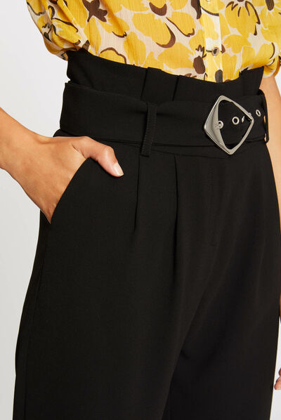 Cropped paperbag trousers black ladies'