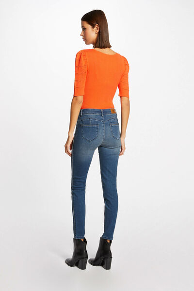 Slim cropped jeans with strips stone denim ladies'