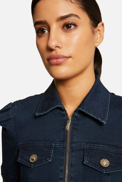 Straight belted zipped denim dress raw denim ladies'