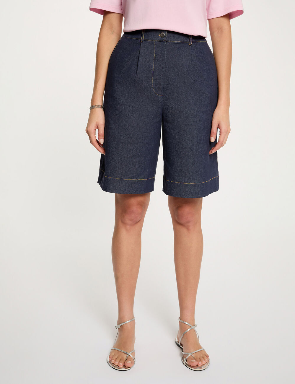 Wide denim shorts raw denim women