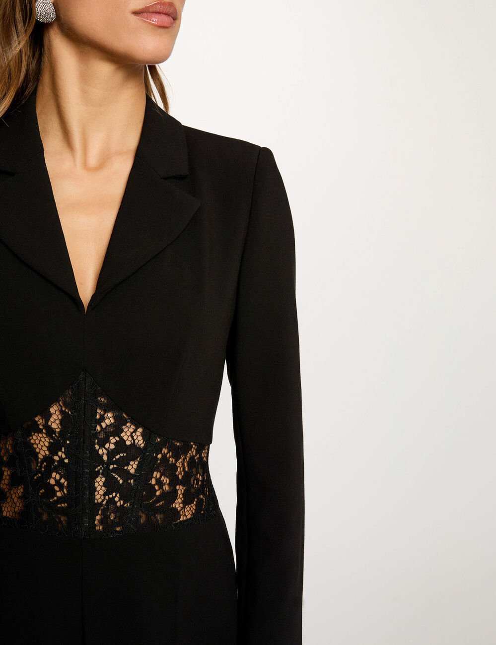 Combinaison dentelle col tailleur noir femme