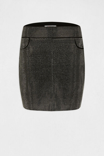Fitted skirt with rhinestones silver ladies'