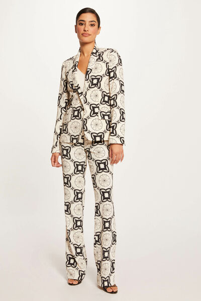 Printed straight blazer ecru ladies'