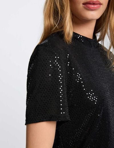 High neck sequin t-shirt black women
