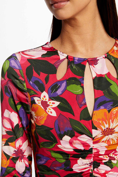 Shirred fitted midi dress floral print multico ladies'