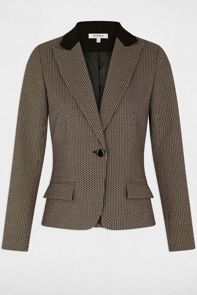 Waisted jacket geometric print black ladies'