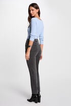 Pull manches longues côtelé détail zippé bleu ciel femme