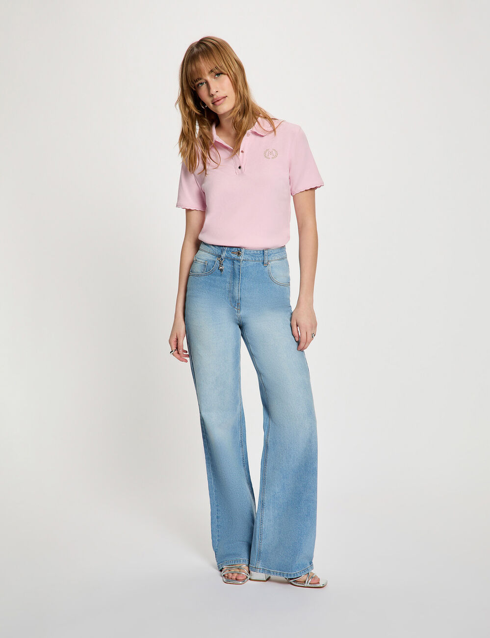 Light knit with a turn-down collar pink women