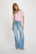 Light knit with a turn-down collar pink women