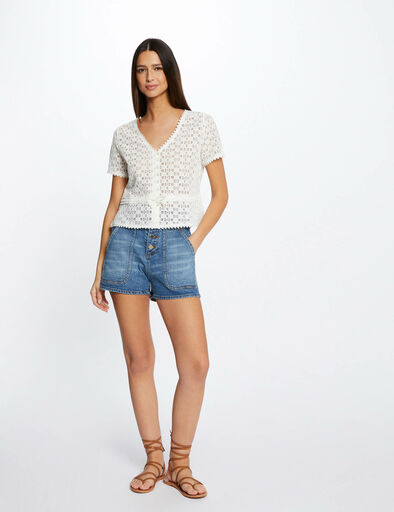 Short-sleeved t-shirt with lace ivory women