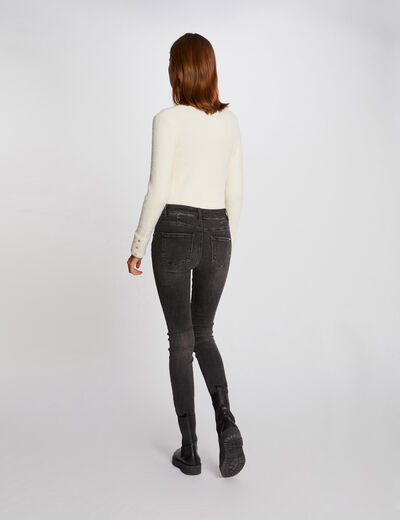 Long-sleeved jumper with fluffy knit ivory women