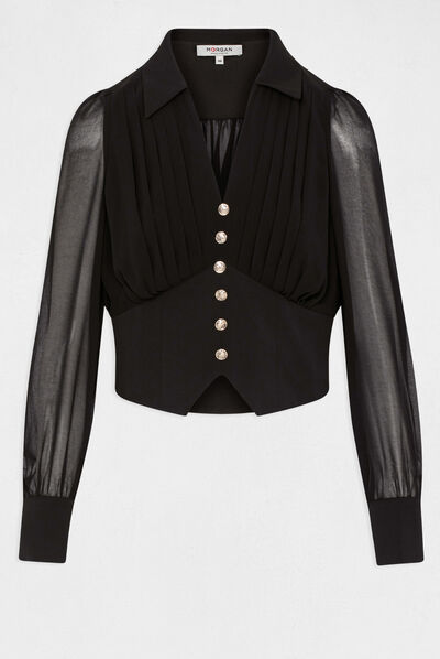 Long-sleeved blouse with pleats black ladies'