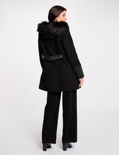 Straight zipped coat with hood black women