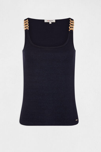 Vest top with wide straps and chains navy ladies'