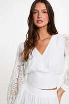 Jacquard blouse with V-neck white women