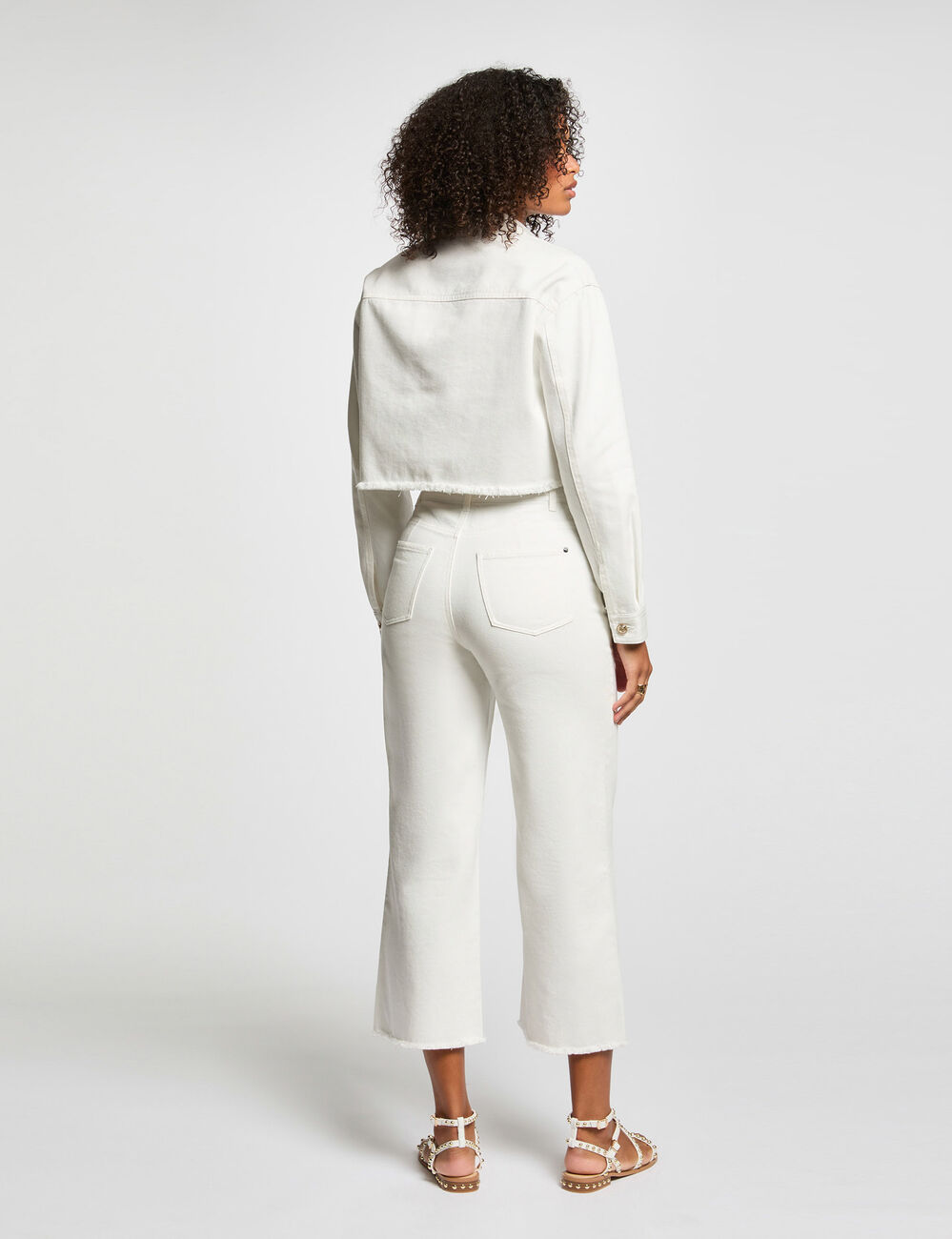 Jeans flare taille haute blanc femme