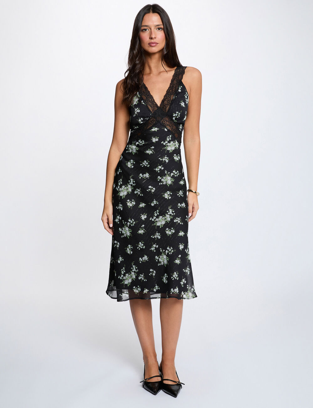 Lace dress with v-neck multicolor women