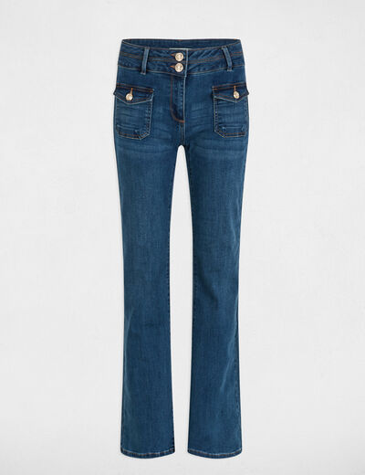 Bootcut jeans pockets buttons stone wash denim women